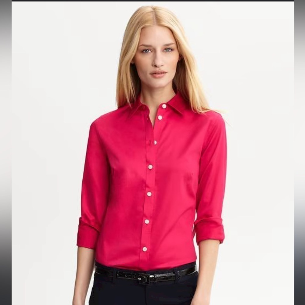 Banana Republic Strawberry Fitted Non-Iron Sateen Shirt Size 8